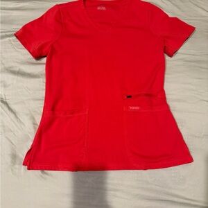 Women's Jaanuu Coral Red Medical Scrub Top with Front Pockets
